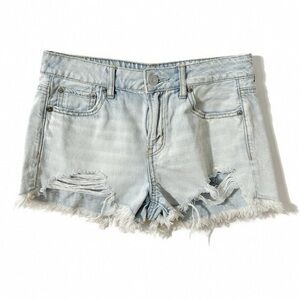 American Eagle Outfitters TomGirl Distressed Jean Shorts Light Wash Raw Hem